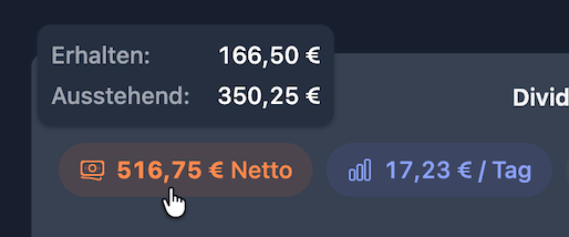 Monthly dividend received and pending