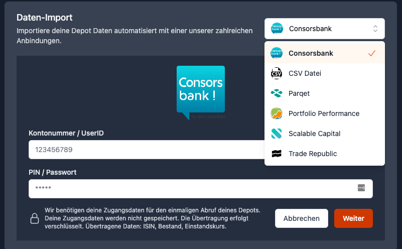 Automatisierter Depot Import von der Consorsbank, Trade Republic, Scalable Capital, Parqet und Portfolio Performance