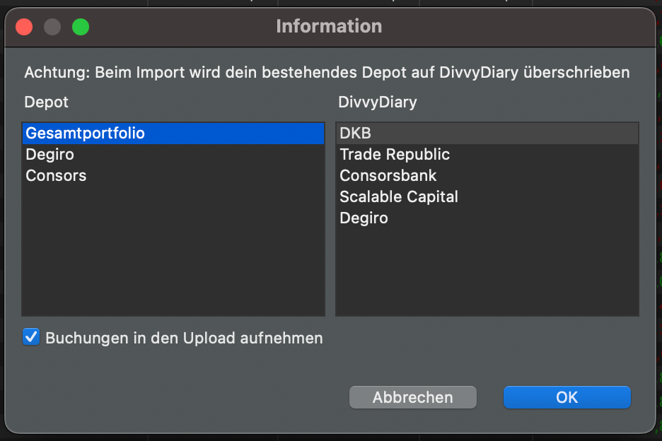 Transaktionen Import von Portfolio Performance zu DivvyDiary