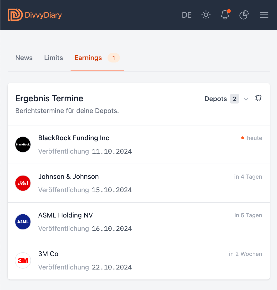 Earnings Dates Calendar